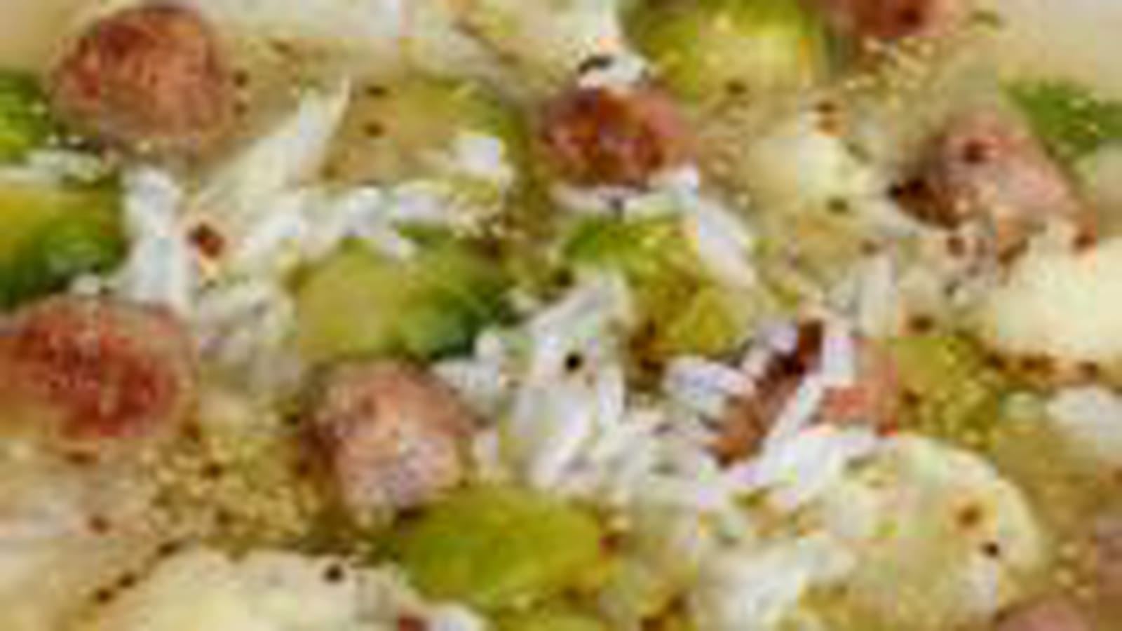 Bouillon aux deux choux, boulettes au parmesan, riz et moutarde à l'ancienne