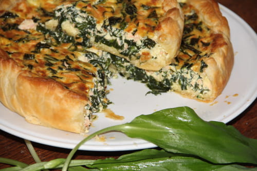 Quiche terre et mer : ail des ours et saumon