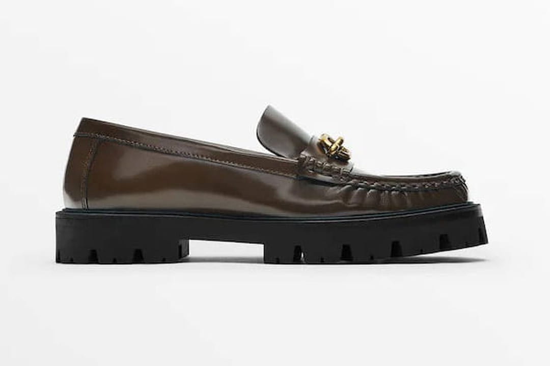 Mocassins bimatières en cuir marron