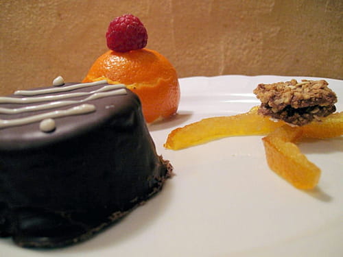 Flan aux oranges confites et glaçage au chocolat