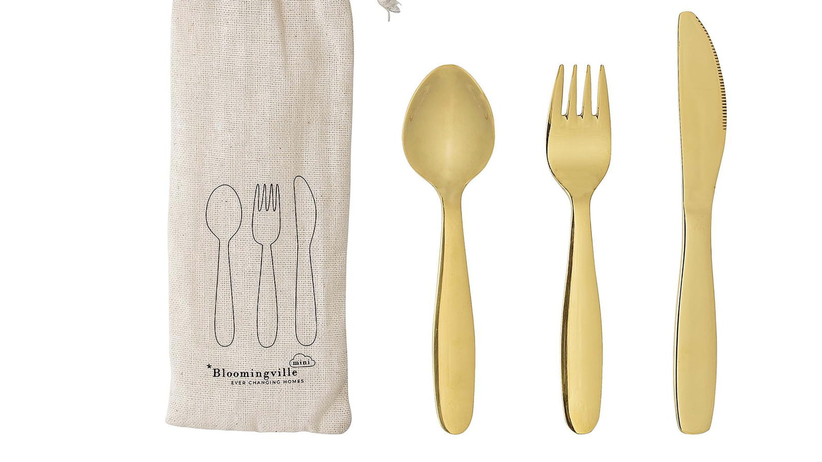 Les couverts dorés pour enfants Bloomingville