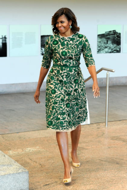 Michelle Obama en robe midi verte