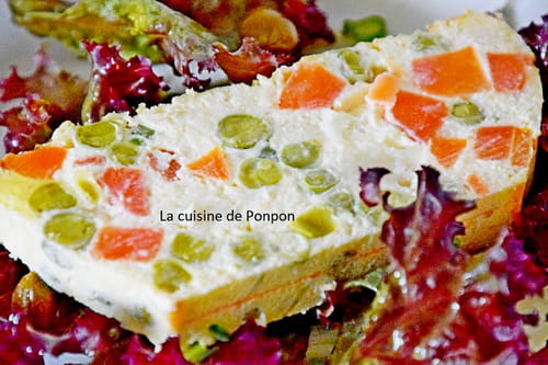 Terrine de petits pois, carottes et navets, sans farine, végétarien