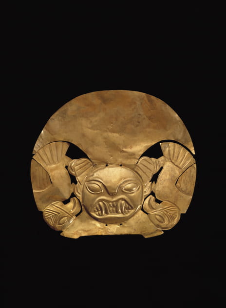 Coiffe frontale avec f&eacute;lin et condors en or