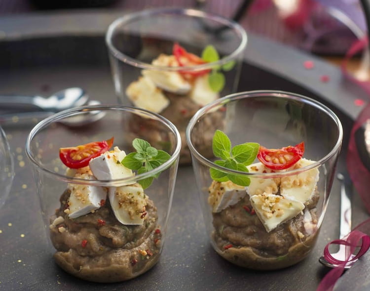 Verrines de caviar d’aubergines et mini Caprice