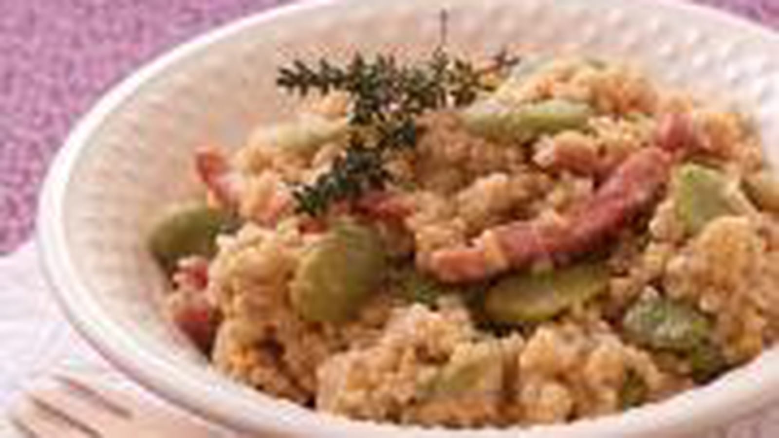Risotto de millet aux lardons et fèves