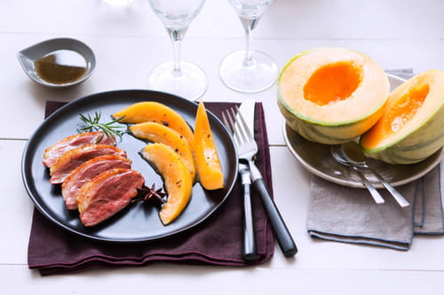 Magret de canard aux épices et au Melon de nos Région