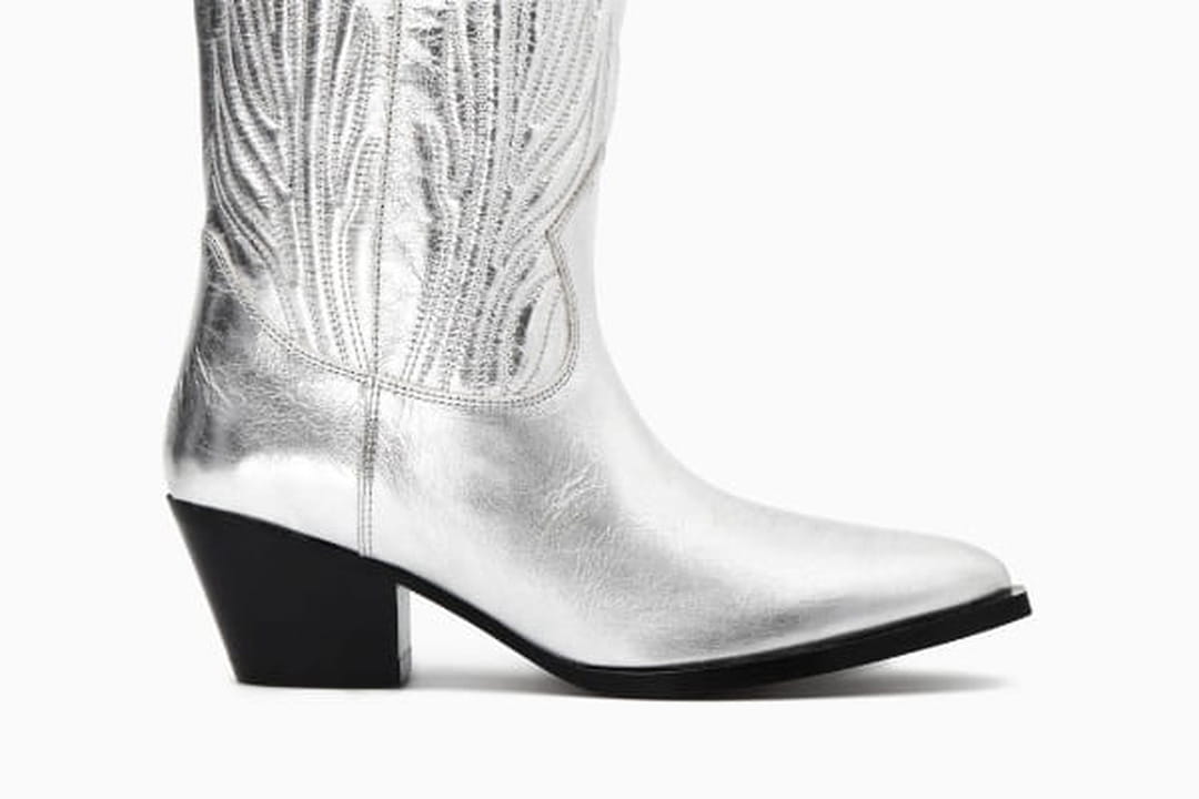 Bottines Santiags Argentées PAN TULIPANI En Cuir, Taille 40, Talon Moyen - Neuvves Avec Emballage (valeur 450€)