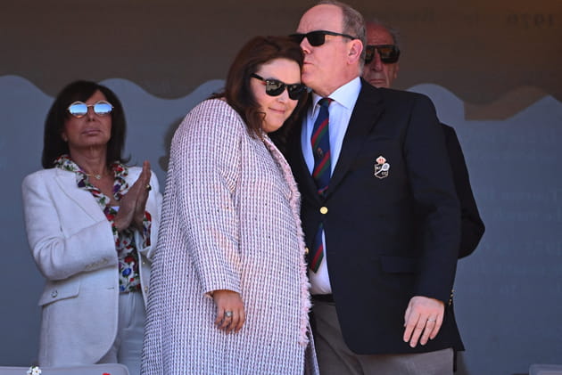 Prince Albert et sa cousine Mélanie-Antoinette Costello de Massy, au Monaco Rolex Masters, le 17 avril