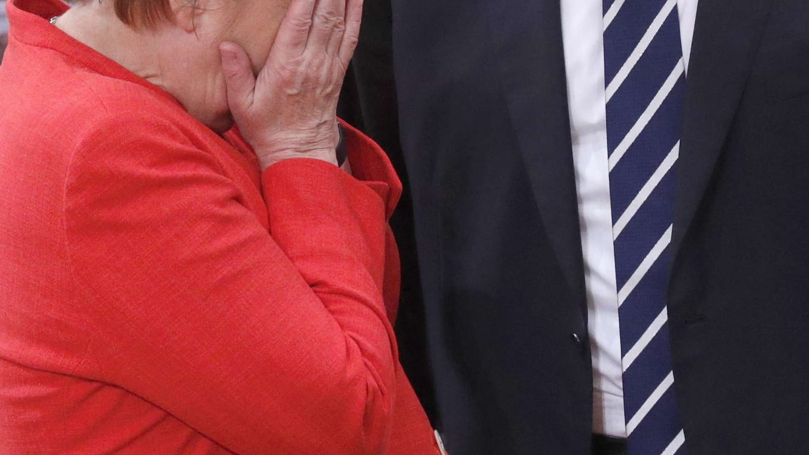 Emmanuel Macron, Donald Trump et Angela Merkel 