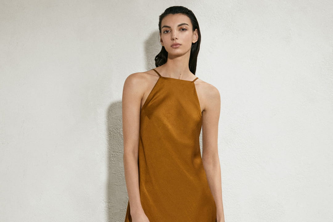 Robe Asymétrique Massimo Dutti Bronze - Taille EU 34, Style Décontracté Rétro, Longue, Parfait état Occasion