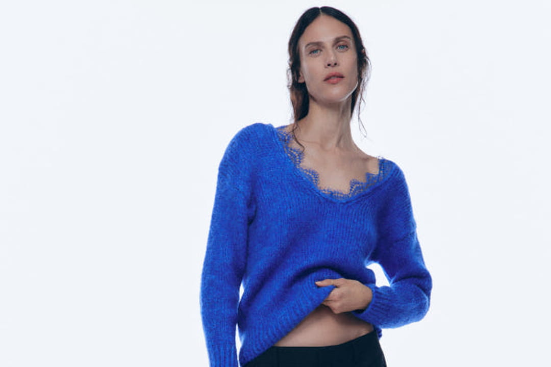 Sweat Noir ZARA Avec Dentelle - Taille L - Occasion Très Bon état