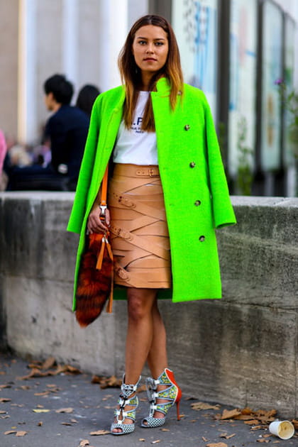 Street looks fashion week Paris&nbsp;: fluorescent