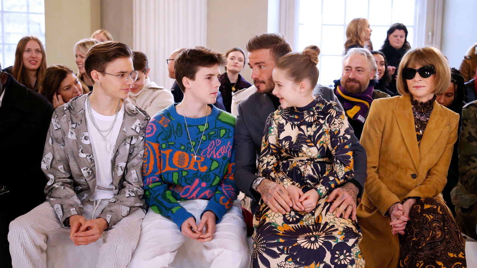 Romeo Beckham, Cruz Beckham, David et Harper Beckham, Anna Wintour