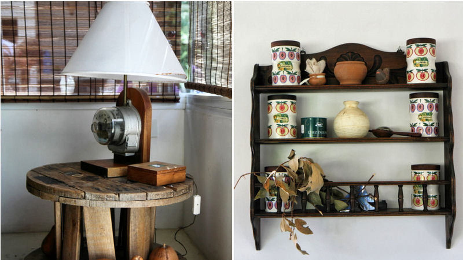 Lampe et étagère en bois