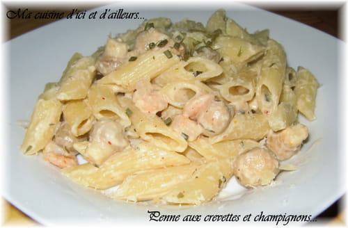 Pennes aux crevettes et champignons