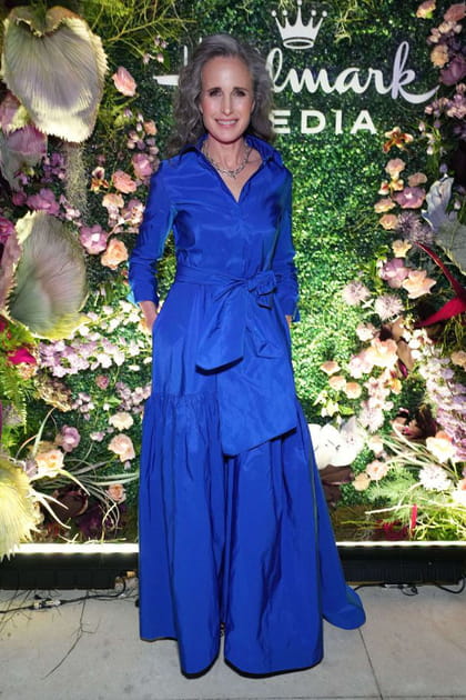 Andie MacDowell en robe bleue nouée