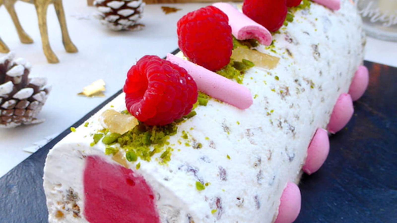 Bûche glacée nougat framboise (vegan)