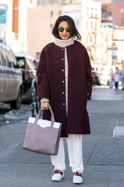 Street style &agrave; New York : pied-de-poule bordeaux