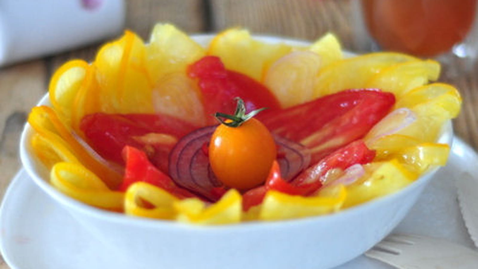 Carpaccio de tomates et vinaigre mangue vanille