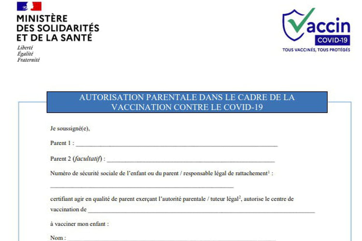Vaccin Covid Enfant Nouveau Formulaire D Autorisation Parentale