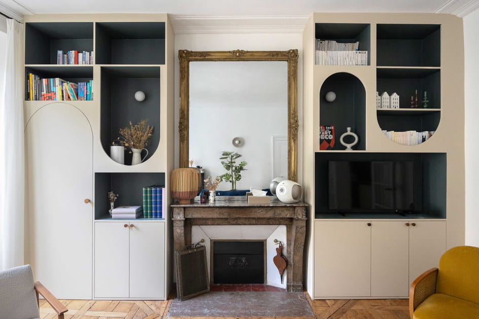 Apr&egrave;s&nbsp;: un grand meuble aussi beau que fonctionnel entoure la chemin&eacute;e