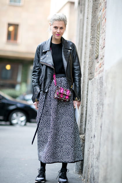 Street style &agrave; Milan : la jupe imprim&eacute;e