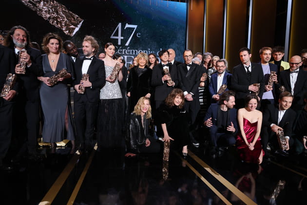 Photo de groupe de tous les laur&eacute;ats de cette 47e c&eacute;r&eacute;monie des C&eacute;sar