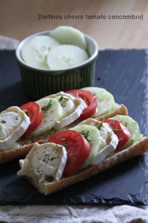 Tartines chèvre, tomates et concombre