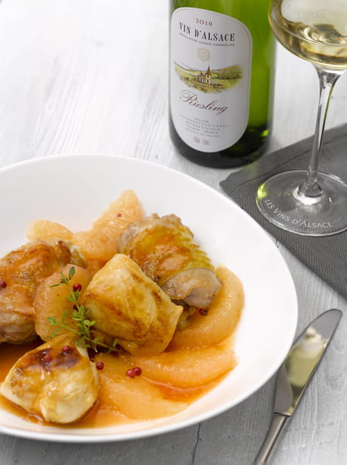 Poulet rôti aux pamplemousses et aux baies roses