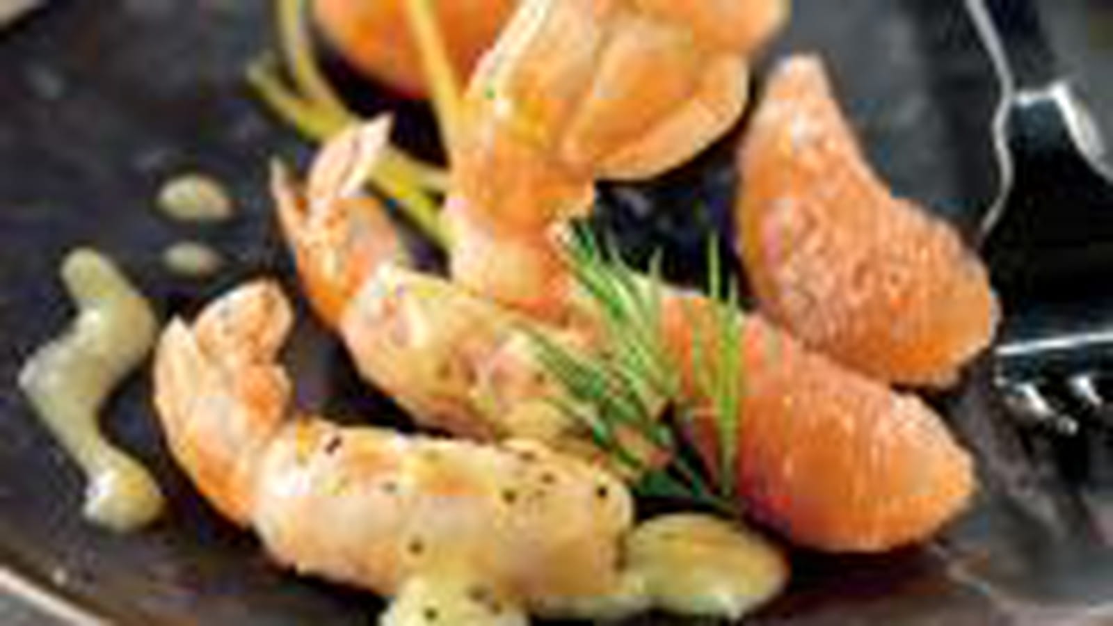 Langoustines poêlées, salade de pamplemousse