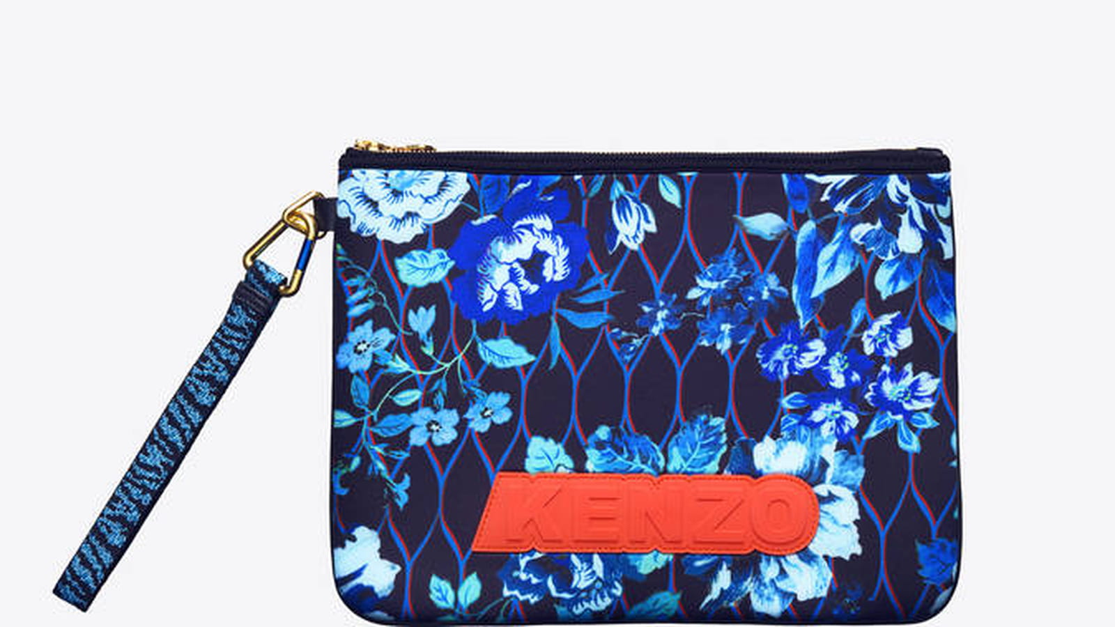 Pochette imprimée bleue et orange