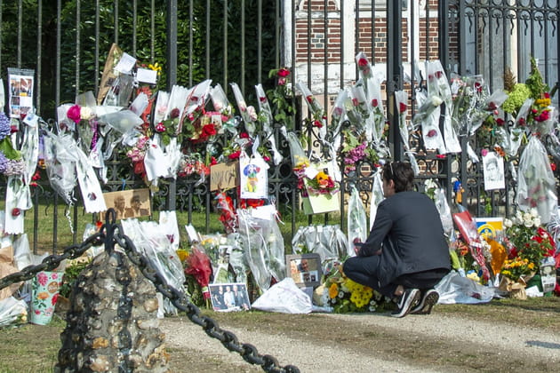 Alain-Fabien Delon admire les messages et fleurs en hommage à son père
