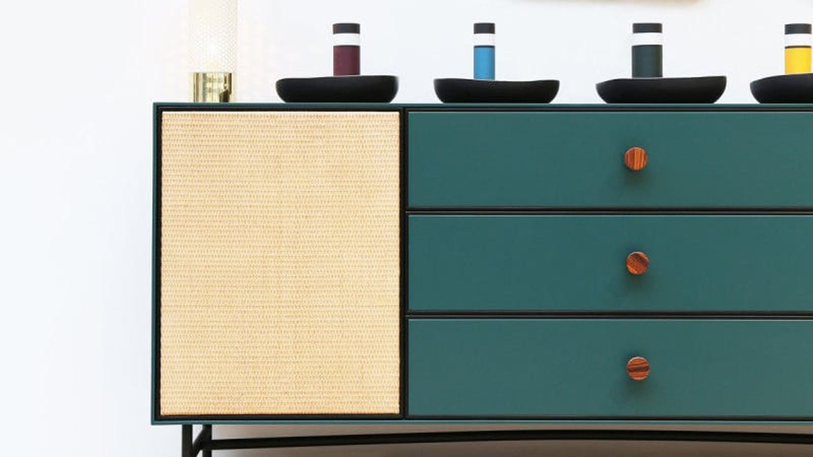 Buffet en bois & rotin canné 