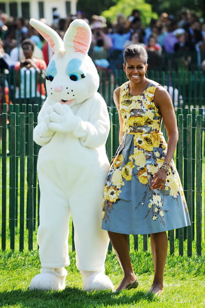 Michelle Obama en robe jaune &agrave; fleurs