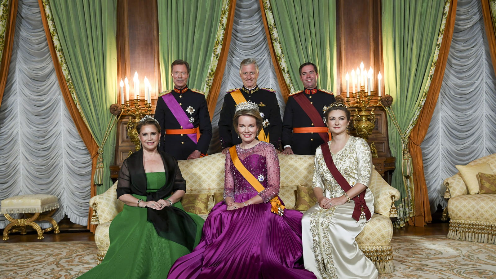 María Teresa Mestre, Grand-duc Henri de Luxembourg, la reine Mathilde, le roi Philippe, Stéphanie de Lannoy, Guillaume de Luxembourg