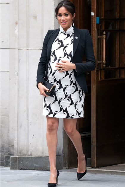 Meghan Markle en robe imprim&eacute;e &agrave; Londres en&nbsp;mars 2019