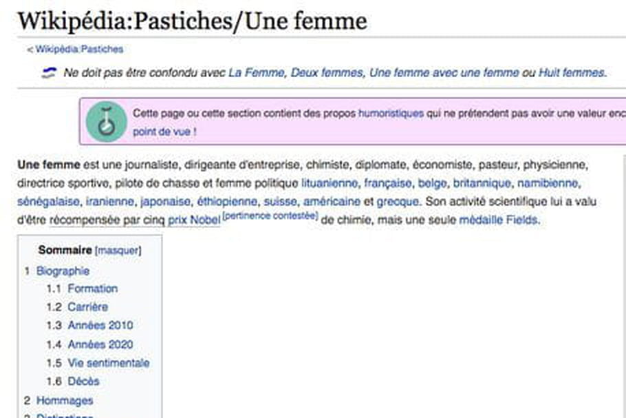 "Une femme" : cette page Wikipédia pointe avec humour une habitude sexiste