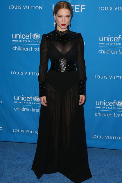 L&eacute;a Seydoux en robe longue noire transparente