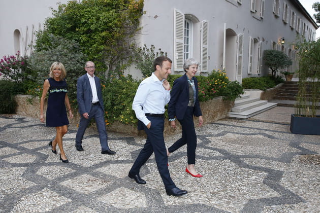 Brigitte Macron, Phillip May, Theresa May et Emmanuel Macron au fort de Brégançon (2018)