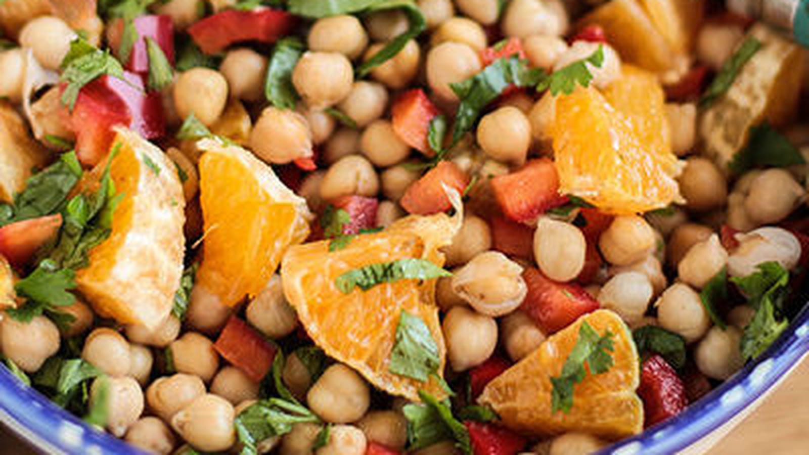Salade pois chiches poivrons orange coriandre