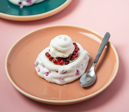Pavlova à la grenade, riz au lait à la fleur d’oranger