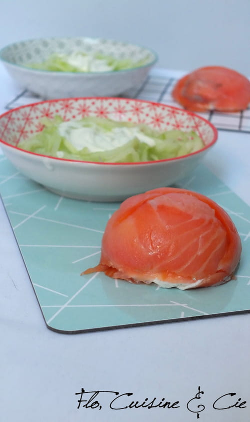 Dômes de saumon crémeux et spaghetti de concombre