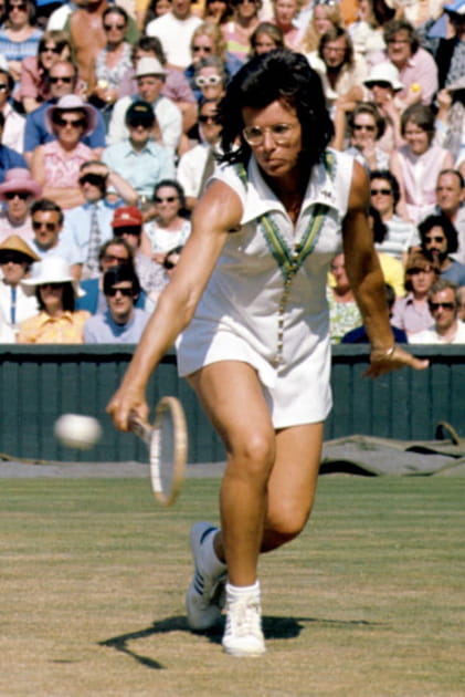 La joueuse de tennis Billie Jean King à Wimbledon en 1973