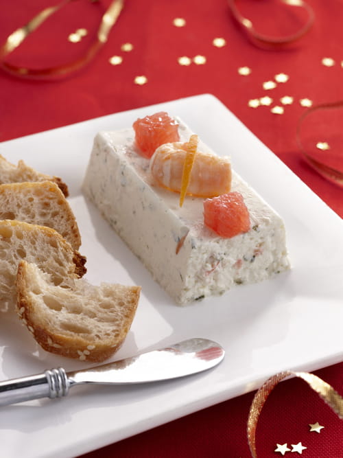 Mini terrines de langoustine, pamplemousse rose et Fromage Fouetté Madame Loïk Echalote-Ciboulette