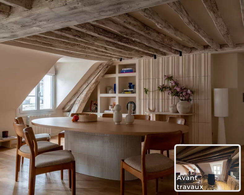 Avant-apr&egrave;s&nbsp;: un appartement parisien biscornu avec des poutres qui deviennent son atout charme