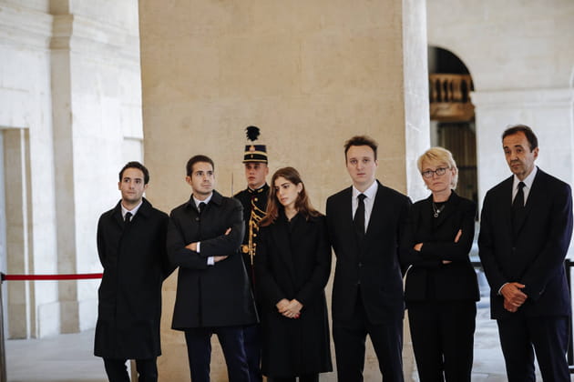 Claude Chirac, son mari Fr&eacute;d&eacute;ric Salat-Baroux, son fils Martin Rey-Chirac et leur famille aux Invalides