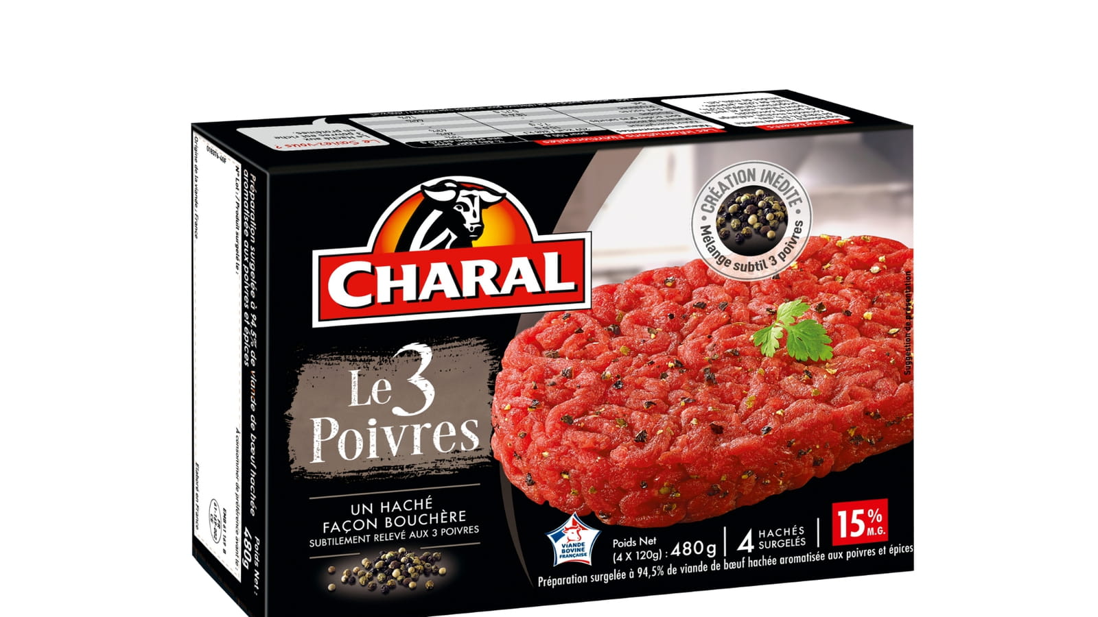 Les steaks hachés 3 poivres de Charal
