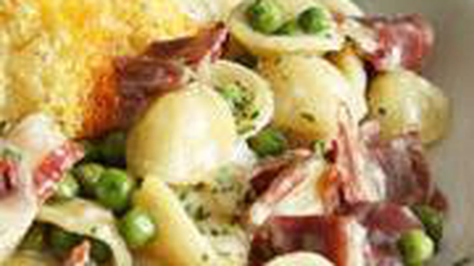 Orecchiette aux petits pois, jambon et chèvre