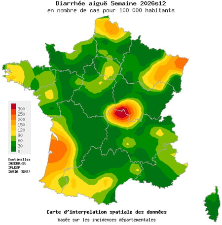 Carte gastro-entérite France Mars 2026